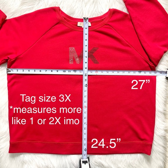 SOLD-Michael Kors Bling Studded Embellished Logo Red Pullover Sweatshirt - Picture 8 of 8